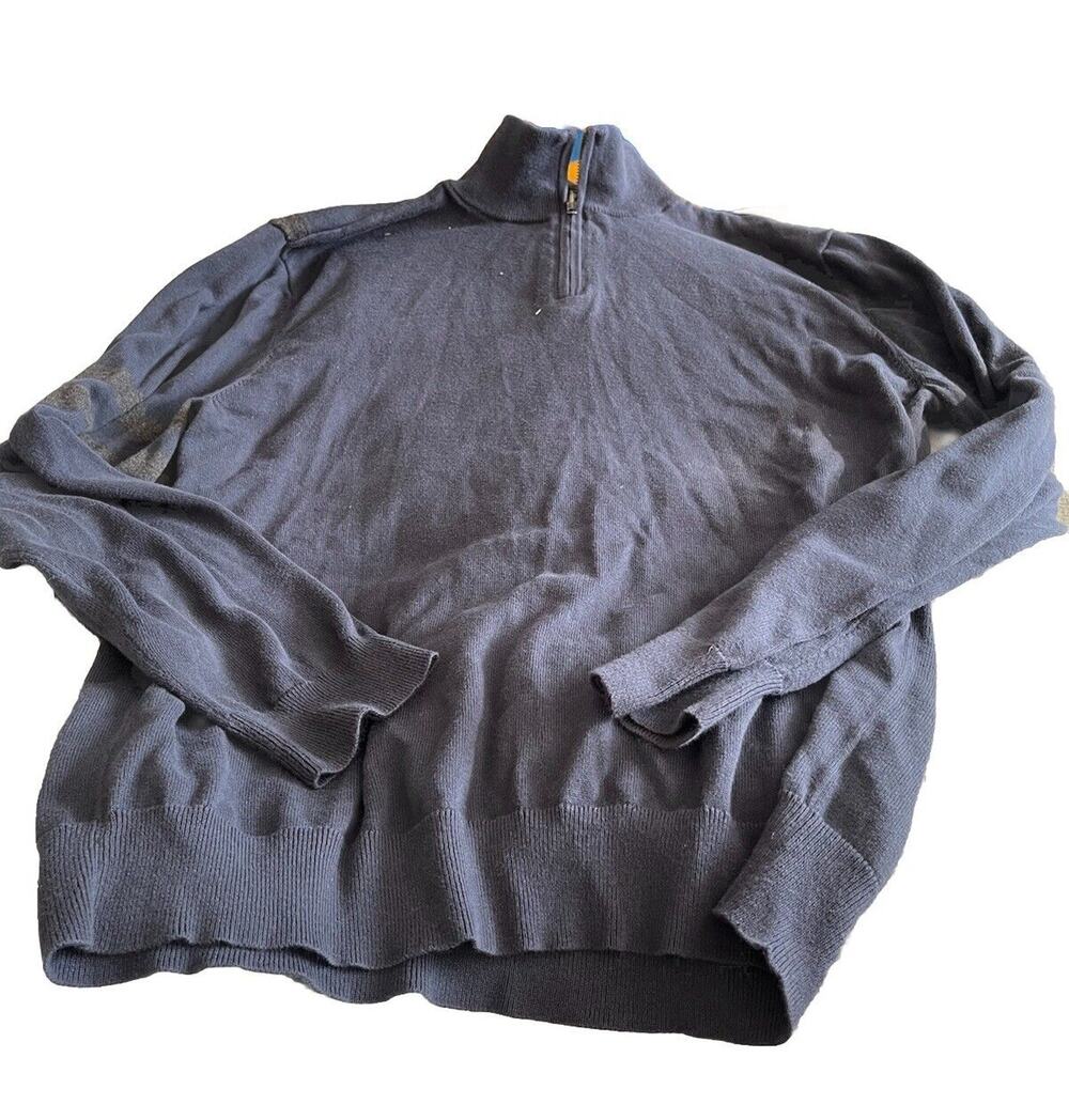 Old Rye Mens Grey Navy Blue XL 3/4 Quarter Zip Sweater 100%cotton Golf